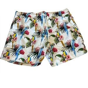 Ring of Fire Sz Large Parrot and Floral Print shorts/swim Trunks NWT. Summer Fun